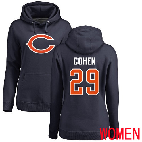 Chicago Bears Navy Blue Women Tarik Cohen Name and Number Logo NFL Football 29 Pullover Hoodie Sweatshirts
